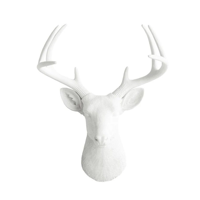 Vintage artificial falso blanco cabeza de alce pared cabeza de ciervo con cuernos