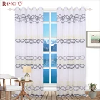 Home textile 100% polyester geometric pattern embroidered sheer curtain