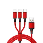 wholesale nylon braided alloy usb 3 in1 mobile phone cables charge cord for mobile phone cables