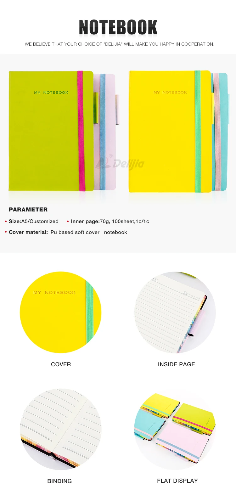 planner rainbow color edge soft cover diary notebook with pen