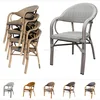 Wood Look Synthetic Rattan Chair with Flat Rattan Woven Gray Color Dining Chair
