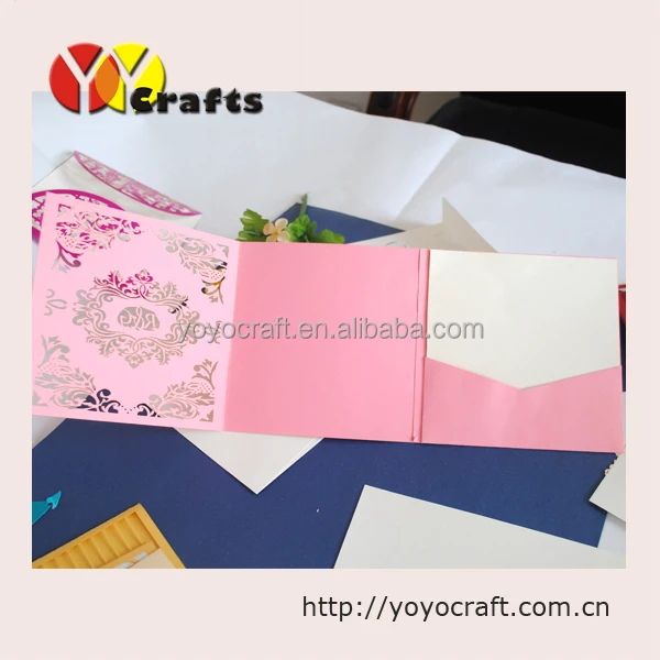 hot sale hot pink color invitation card with the small pocket