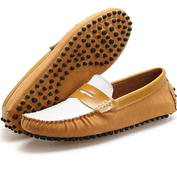 New 2015 Loafers Men Spring Genuine Leather Casual Flats Breathable Men Mocassin Zapatos Hombre Slip on Shoes Black Size 7-9.5