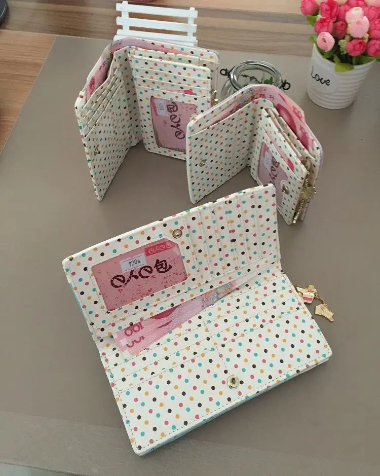 cat tail wave point two fold buckle bow pendant ladies purse wallet