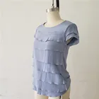 women ruffle silk blouse with crew neck