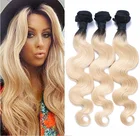 1b 613 Ombre Blonde Dark Roots Human Hair Bundles Body Wave Brazilian Virgin Hair Extension