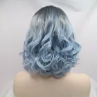 Reliable Wigs Factory Grey Ombre Blue Short Bob Lace Front Synthetic Wig