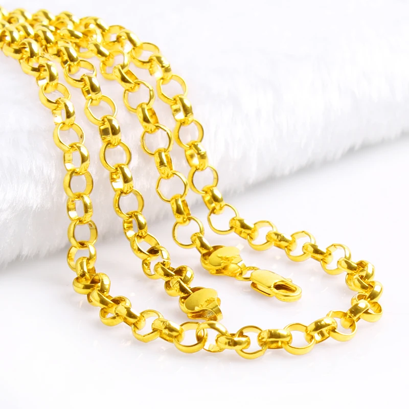 Men's necklace thick 18K yellow gold chain mens jewewlry 49*0.7cm gold pendant chain necklace women necklaces jewelry accessory