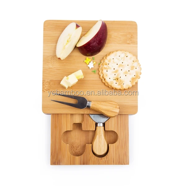 bamboo cheese board with cutlery set serving meat