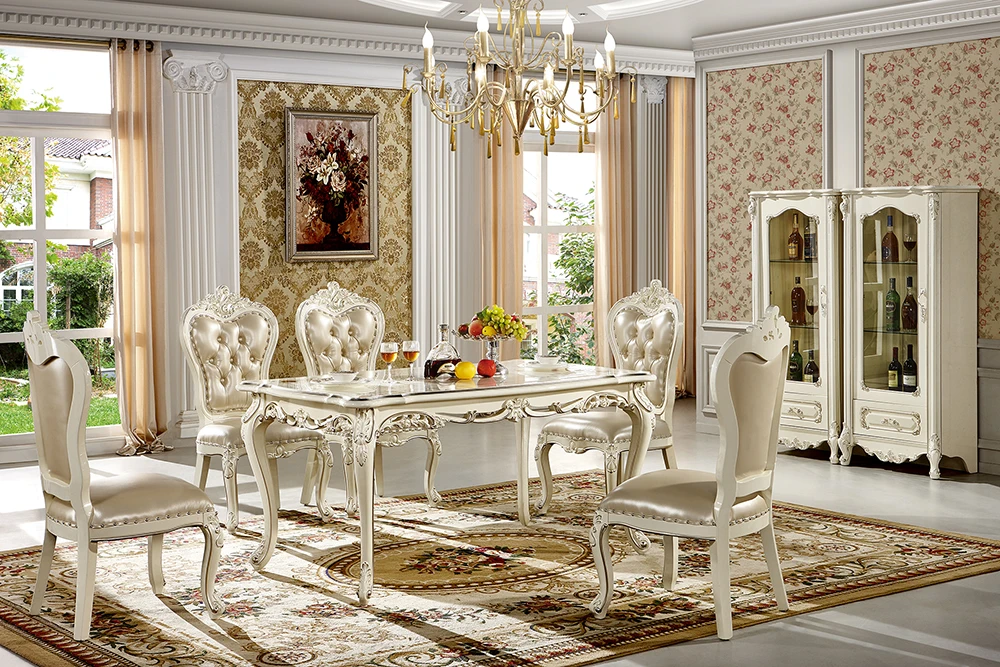 White French Style Solid Wood Dinning Room Furniture Dinning Table And