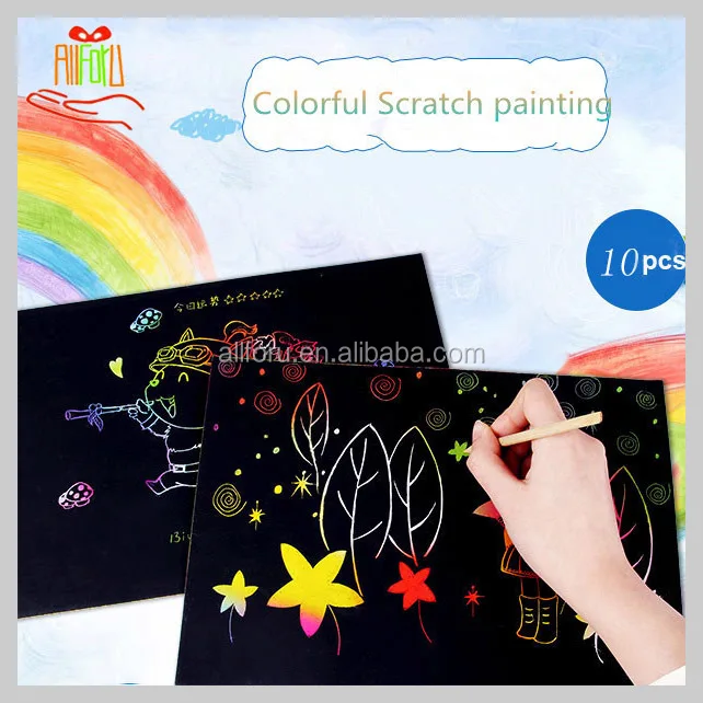 Scratch Rainbow Art Paper Set 10PCS, Kids Rainbow Scratchboard