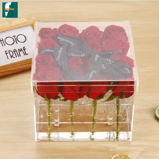 Customized Beautiful Acrylic Flower Box 16 Roses For Birthday Gifts Presents