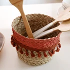 High quality handmade wholesale cheap home decoration sundries gifts seagrass straw storage basket with tassel