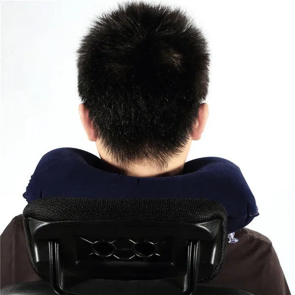Portable Folding Travel Air Pillow Inflatable U Shape Neck Blow Up Cushion PVC Flocking Outdoor Office Plane Hotel hot