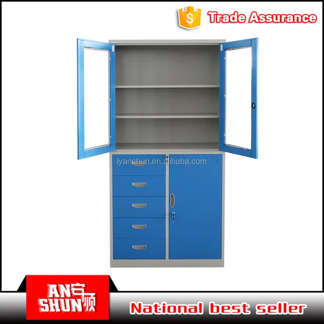 environmental powder coating iron 5-drawer medical glass door display cabinet