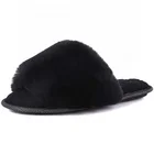 Factory Custom Black Ladies Rabbit Fur Slipper Indoor Outdoor Antiskid Slippers With Fur