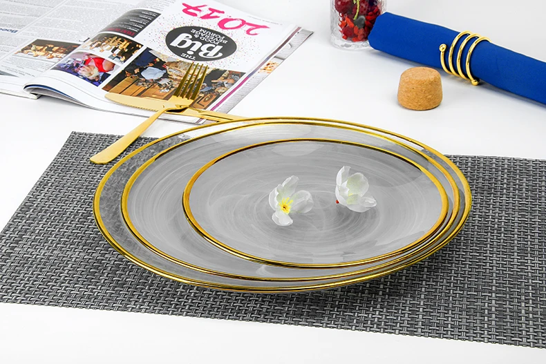 Luxuria Tableware Aurum Rim patina laminam vitrum nuptialem sub Plates XII inch 10.5 inch 14