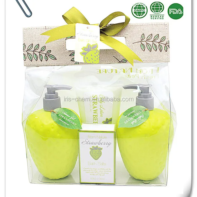 spa bath gift set with strawberry natural shower gel body loti