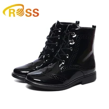 Shining PU Leather Shoes for Children Doc Martens Footwear Classic Black High Top Flat Shoes Kids Boots