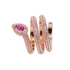 micro pave cz pink color rose gold plated multi wrap snake ring for women
