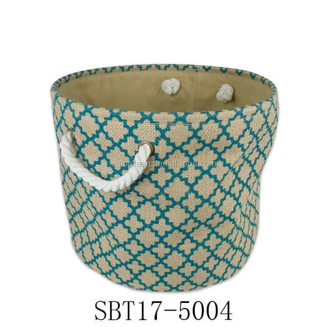 jute round foldable woven storage bins organizer baskets with