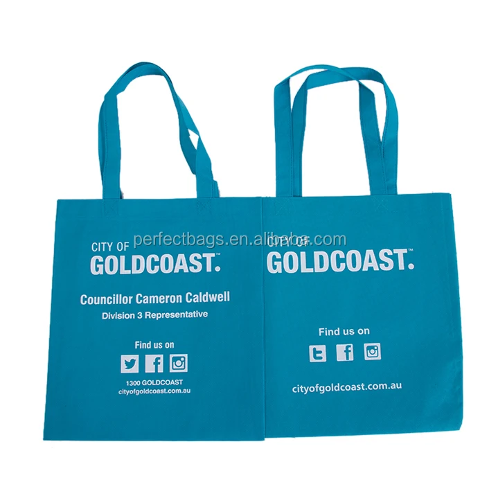 blue non woven fabric tote bags with custom printed logo