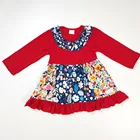 High quality autumn winter dress for baby girl floral print colorful soft cotton party boutique dress