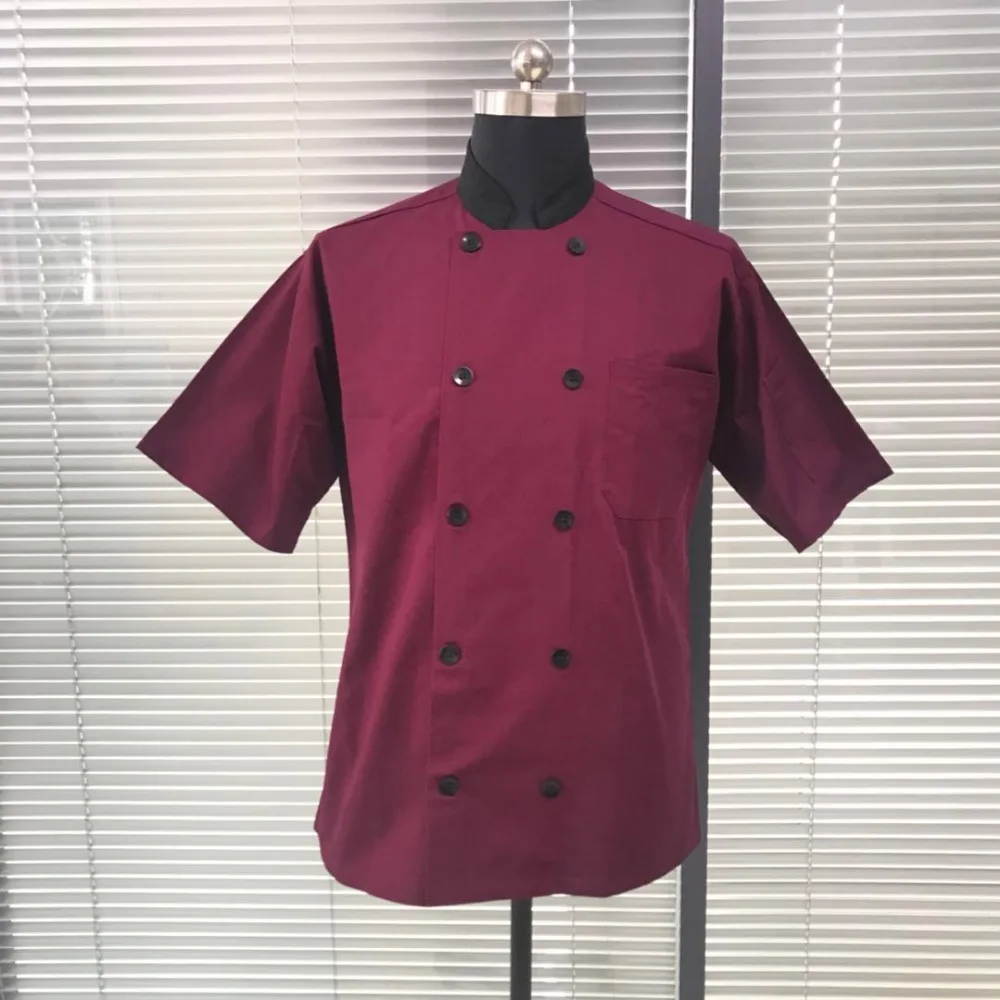 חמה למכירה מסעדה איטלקית פוליאסטר ארוך שרוולי הכותנה מעילים אחידים לשני המינים שף מטבח בישול בגדי מלצר אדום חליפות