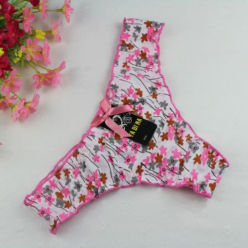Stock Sale Promotion Cotton white with flower print Underwear Thong Panties Spande Gas Thong Cotton Women A Female T Pants Ladie