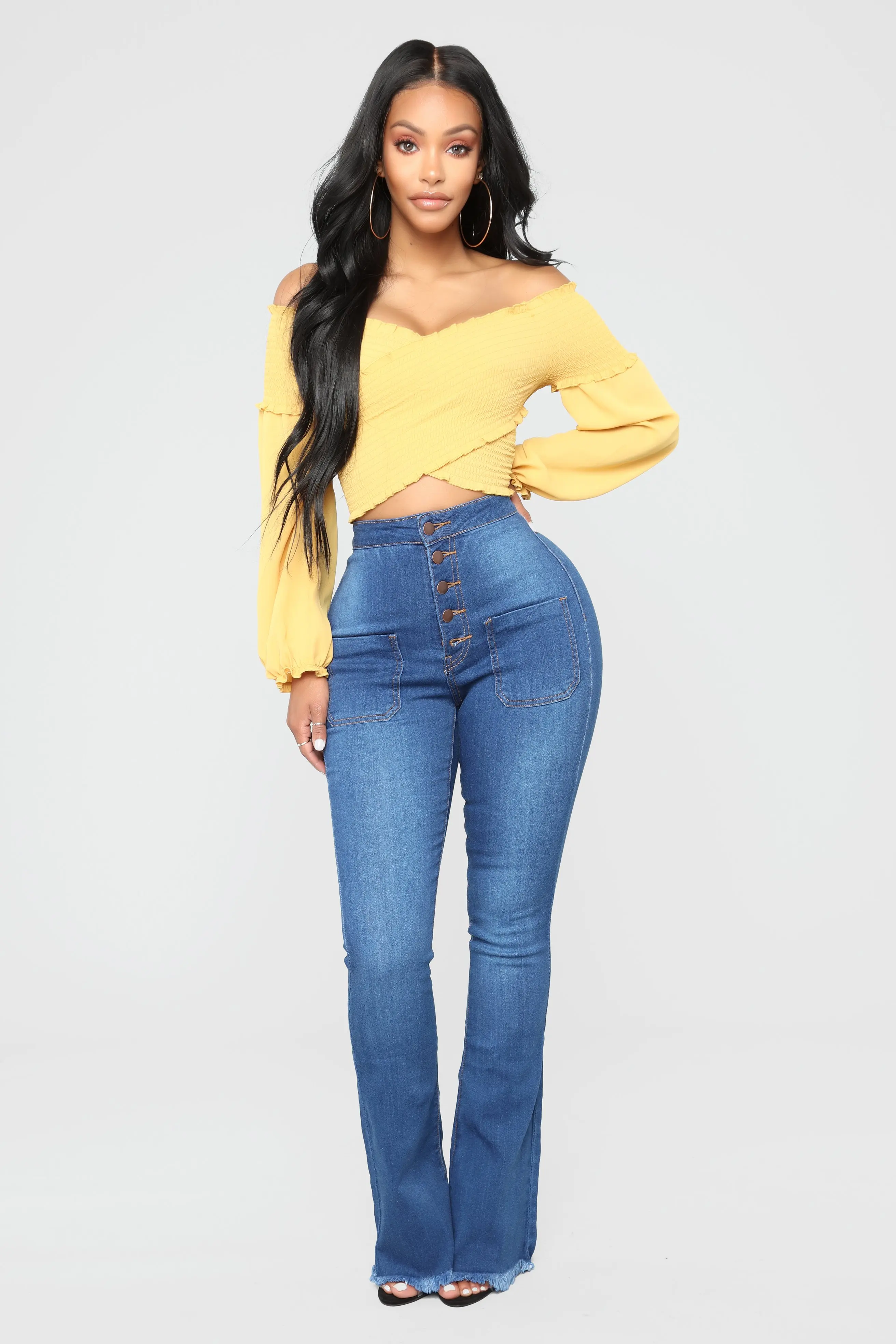 Wholesale China Denim Supplier Stretch High Waist Womens Boot Cut Jeans