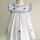 White poplin cotton children wholesale hand smocked embroidered dresses