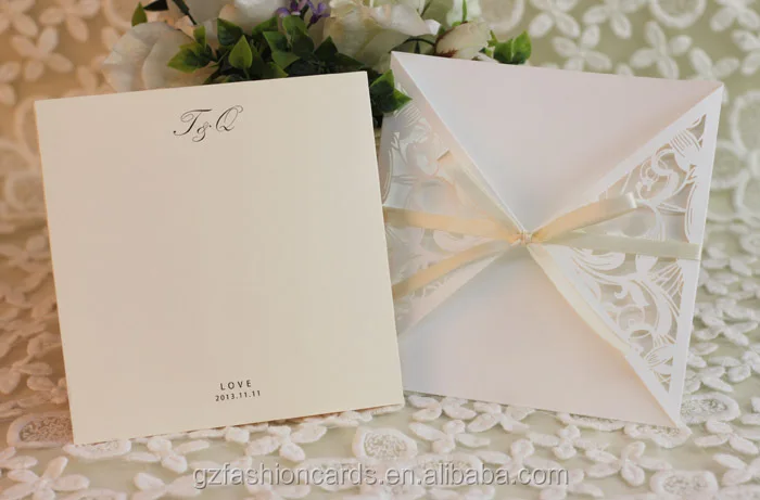 2014 cheap ivory laser cut lace wedding invitations