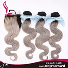 Alibaba Express Qingdao Lidu Peruvian Hair Bundles Virgin Hair , Grey Human Hair Weaving Body Wave Bundles With Closure