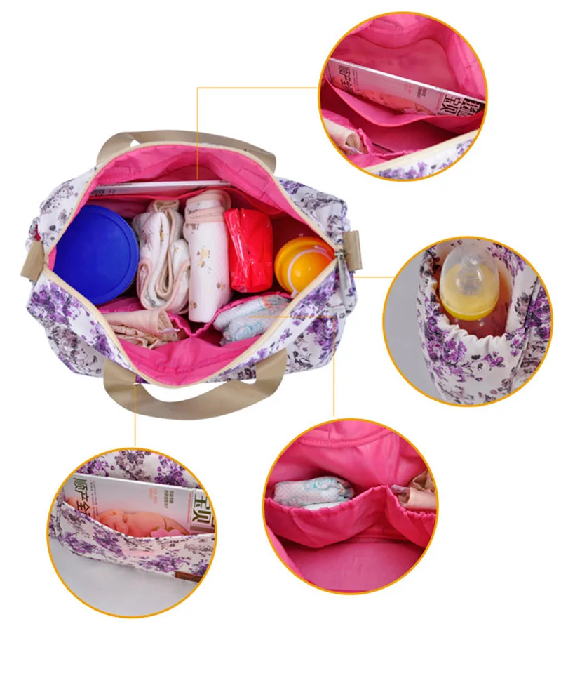 6 PcsSet Baby Diaper Bag Large Maternity Nappy Handbag Multifunction Mummy Travel Baby Care Stroller Tote Shoulder Bags BB6022 (21)