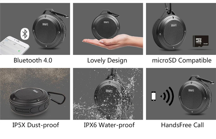 MIFA F10 Outdoor Wireless Bluetooth 4.0 Stereo Portable Speaker Built-in mic Shock Resistance IPX6 Waterproof Speaker with Bass - ANKUX.COM