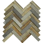 rustic stone herringbone tile mosaic shower backsplash
