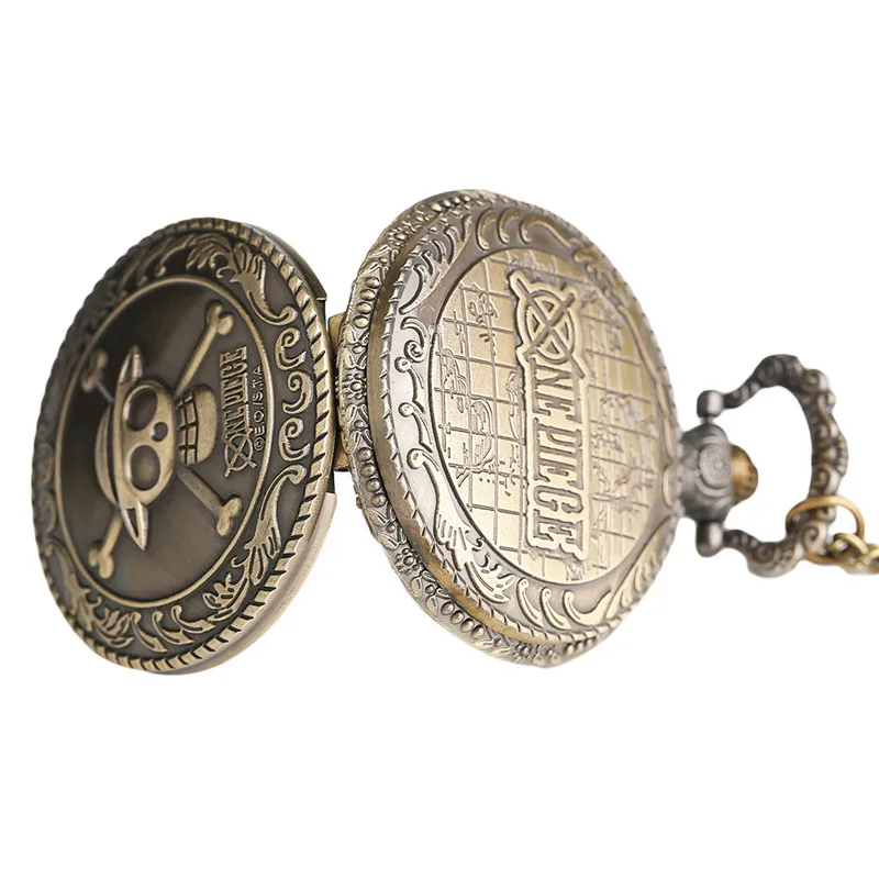 Japanese Anime Pocket Watch Hot One-piece Skull with Straw Hats Cover Slim Chain Cool Comic Clock Best Gifts for Boys Girls Fans (5)