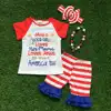 2016 hot sale new baby girls kids 4th of July summer stripe capri sets star ruffle outfits with matching necklace and bow set