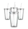 16oz Double Wall Reusable Hard Plastic Cup with Straws