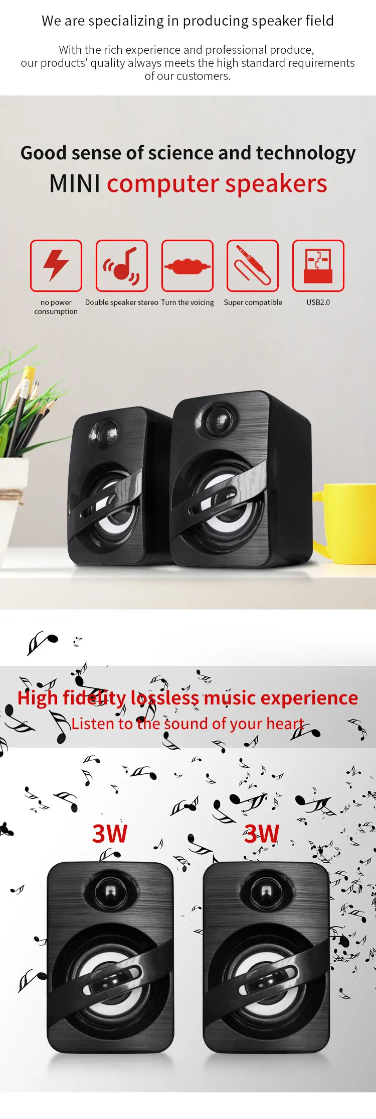 New big bass wired usb speaker, 5V power 2.0 computer pc mini speaker - ANKUX.COM