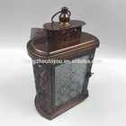 Wholesale China Products Hanging Oval Shape Copper Metal Candle Lantern With Flower Pattern Glass