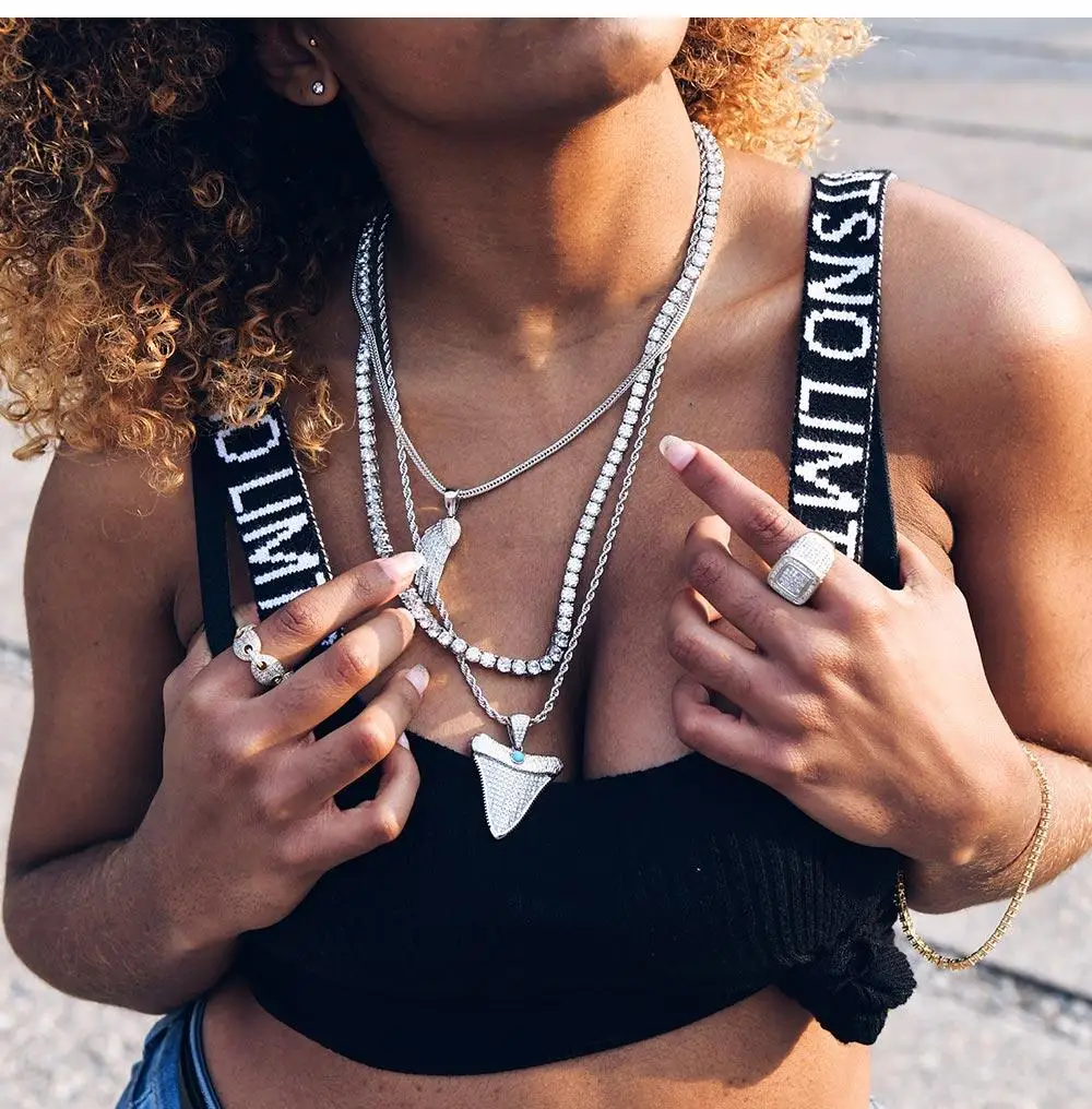 KRKC&CO White Gold Shark Tooth Pendant Iced Out Hip Hop Jewelry for amazon/ebay/wish online store for Wholesale Agent in Stock