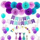 Happy Birthday Banner Mermaid Theme Cake Topper Party Hat Mermaid Birthday Party