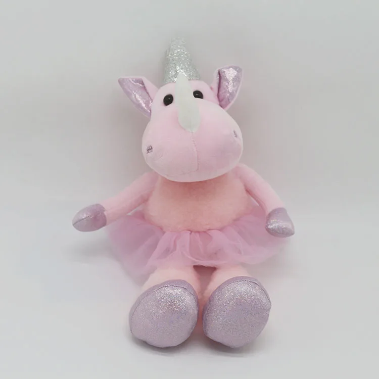 cute pink girl doll wear tutu toy rhinoceros plush toy for kids