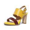 lady SEXY yellow leather shoes painted edge wood heel sandals