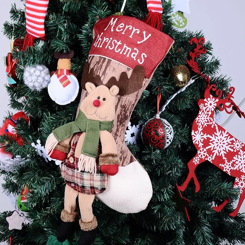 sj088 merry christmas printing large stocking snowman reindeer