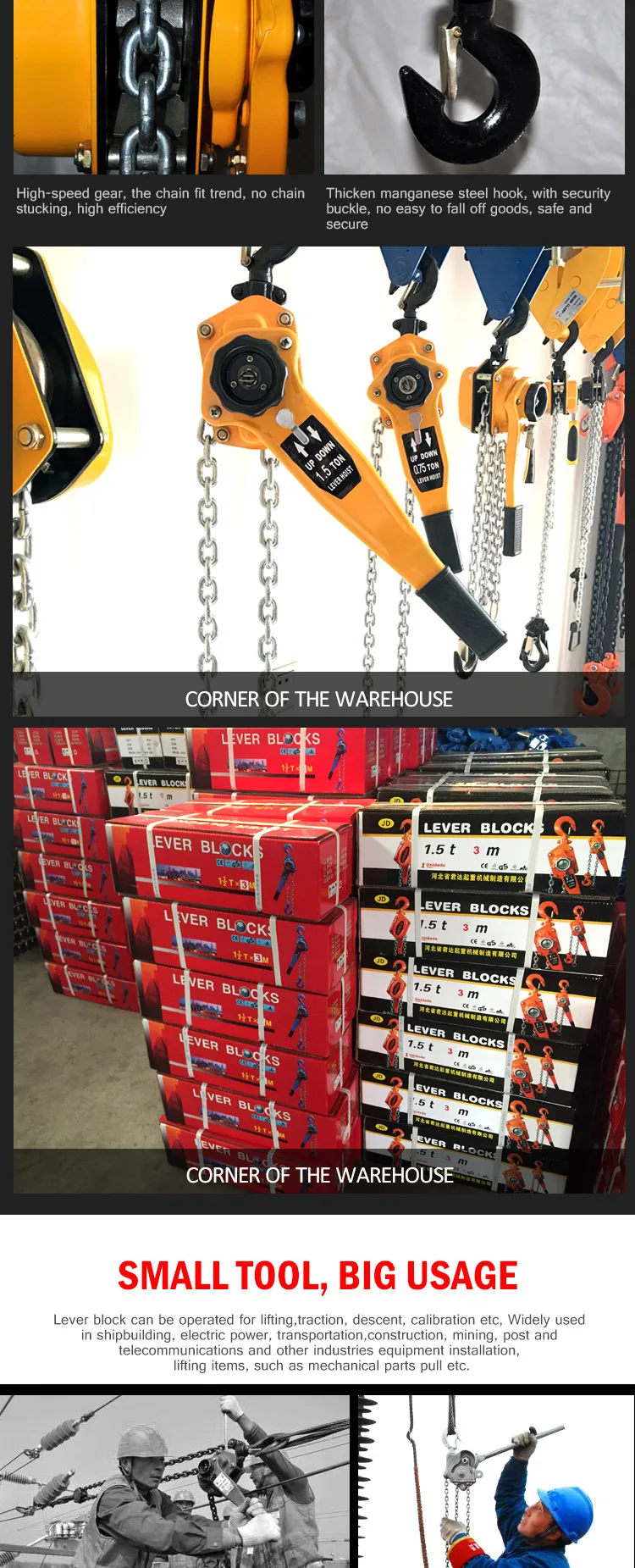 Small Size Vital Hand Operated 9t 6m Lifting Ratchet Beebe Lever Chain