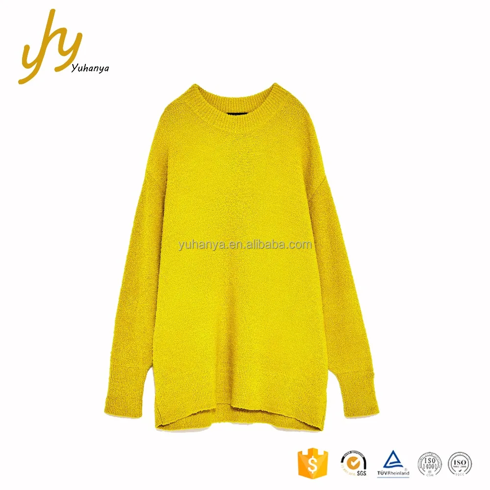 super soft round neck long sleeves yellow women loose oversized
