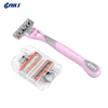 Safety razor pink color for ladies body hair shaving 3 blades women shaver razor with replacement blade