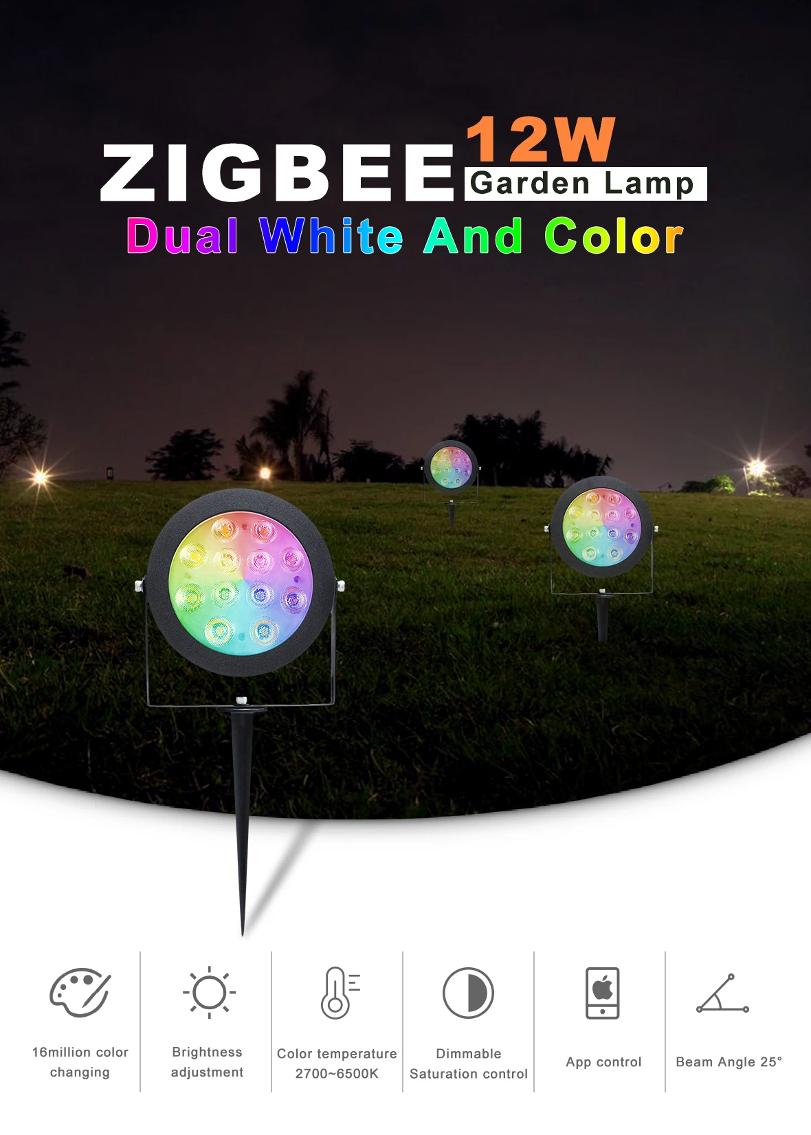 Factory direct aluminum yard park waterproof IP65 RGB CCT solar garden light led garden lamp with CE Rohs zigbee - ANKUX.COM